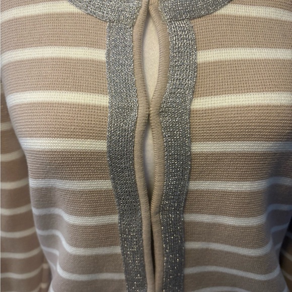 Banana Republic Women’s L Striped Open Front Cardigan Silver Trim Cotton - Picture 3 of 14